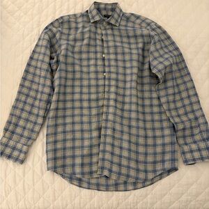 Men's Peter Millar Blue and White Plaid Shirt M